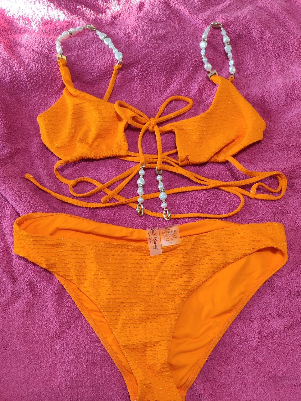 Beach Bunny Orange Beaded String Bikini